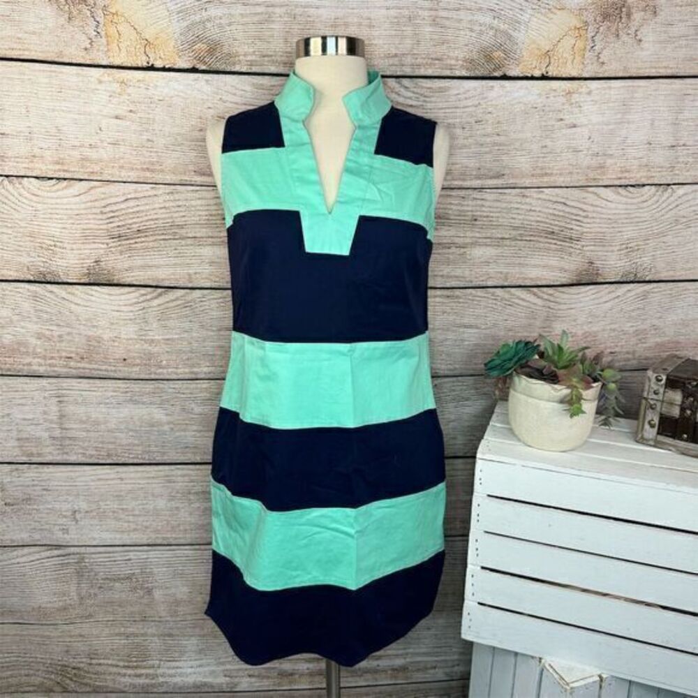 5/$25 Sail To Sable Sleeveless Shake It All Shift Dress Mint & Navy Size Small